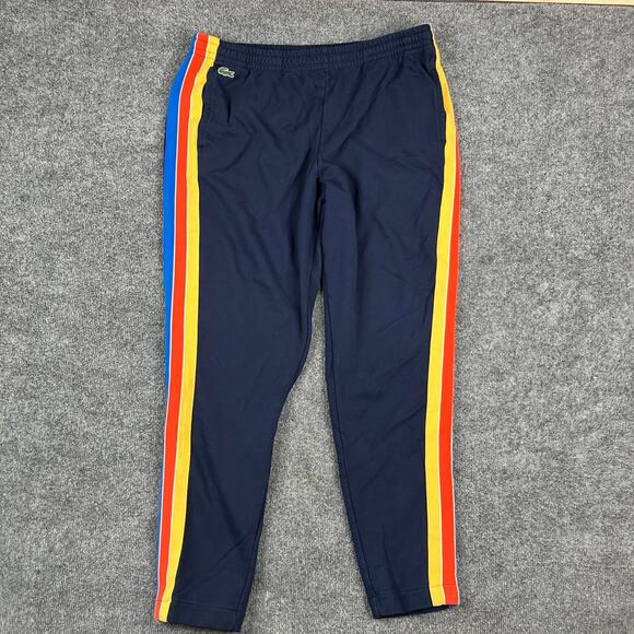 Lacoste Sport Pants Mens Size XL Navy Stripe Joggers Athletic Track Fit Logo - Picture 1 of 9
